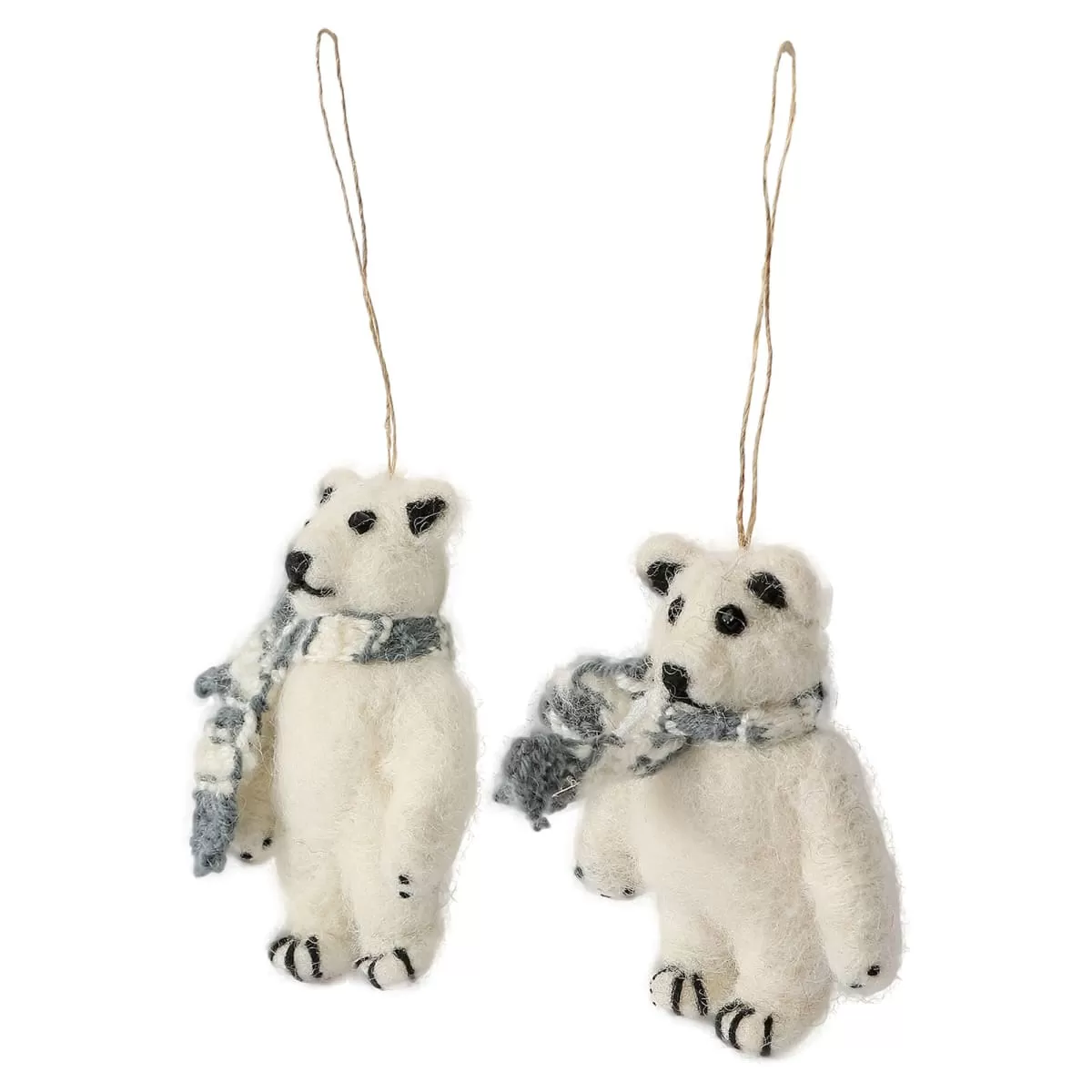 De Kulture Handmade Premium Wool Felt Polar Bear Eco Friendly Needle Felted Christmas Xmas Tree Decoration Stuffed Ornament for Home Office Party Holiday Décor, (Set of 2)